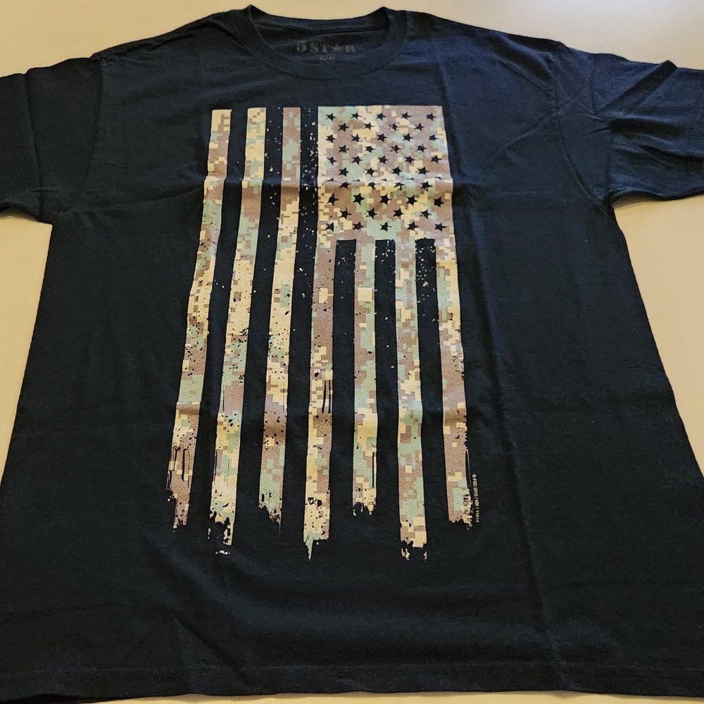 5 STAR Brand, Short Sleeves T Shirt, Camouflage Flag, Large